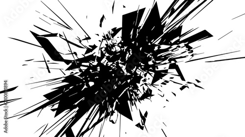 Bild auf Leinwand Explosive black abstract burst of sharp lines and shapes on a white background