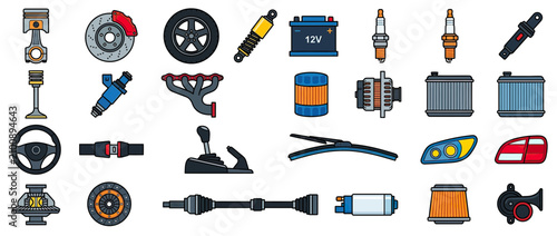 Collection of Car Parts and Automotive Components Icons