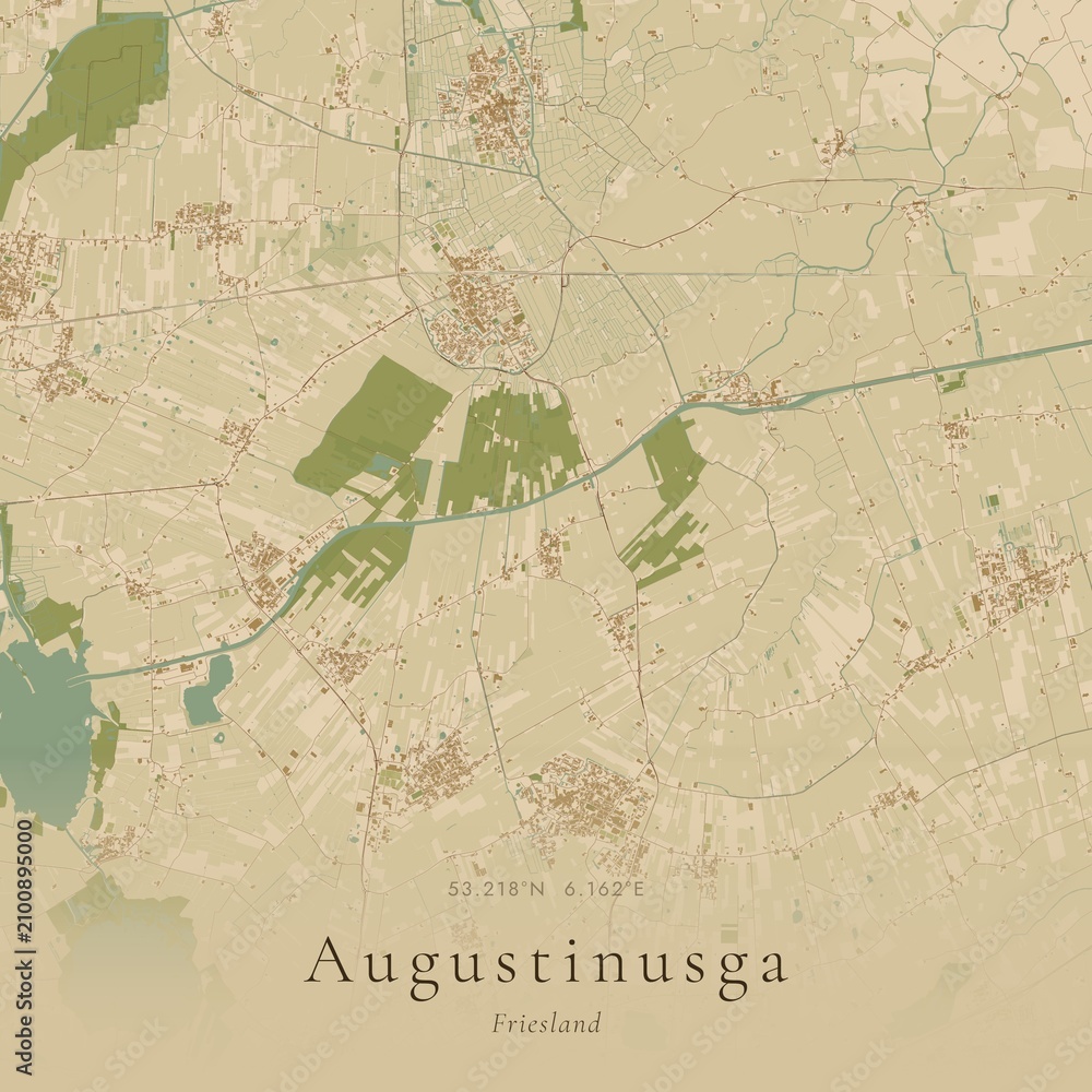 Naklejka premium Sand Tone Map of Augustinusga, Netherlands | Warm Neutral Wall Art
