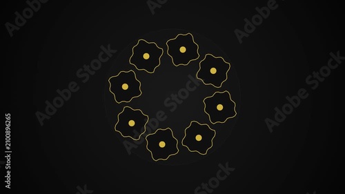 Golden floral geometric motion animation on a dark background