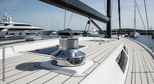 Polished Chrome Capstan on Yacht Deck - Gigapixel 6x