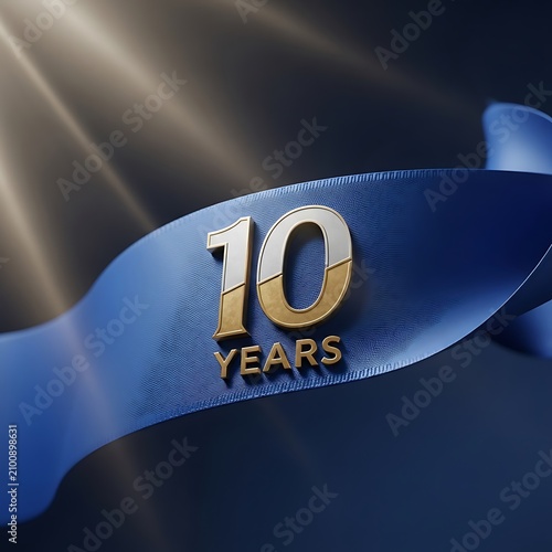 Blue commemorative pin celebrating a decade milestone.