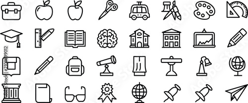 Canvastavla Comprehensive education and school supply vector icon set featuring thin line of