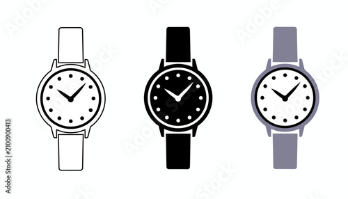 Fotografija Wristwatch icons appear in three distinct styles representing classic timekeeping accessories for daily use