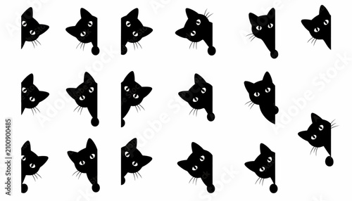 Bilde på lerret Cat silhouettes in black appear in a repeated pattern across the frame to add a playful and artistic element to various graphic design projects