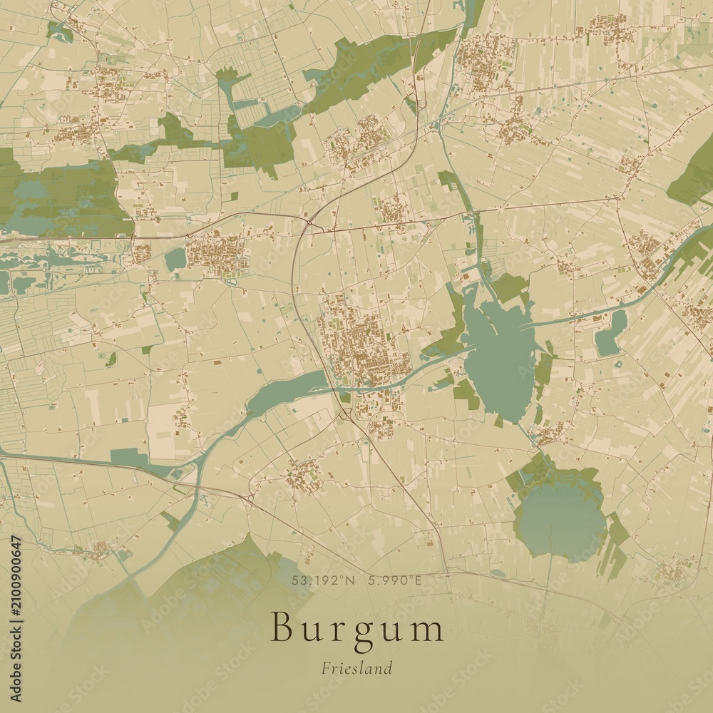 Fototapeta premium Sand Tone Map of Burgum, Netherlands | Warm Neutral Wall Art