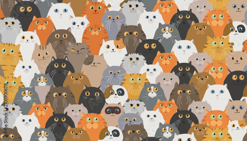 Obraz na płótnie Cats of various breeds and colors create a dense pattern of expressive faces filling the entire frame