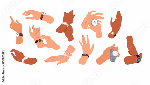 Konstfotografi Wristwatches on human hands display various gestures and timekeeping styles in this collection of illustrations