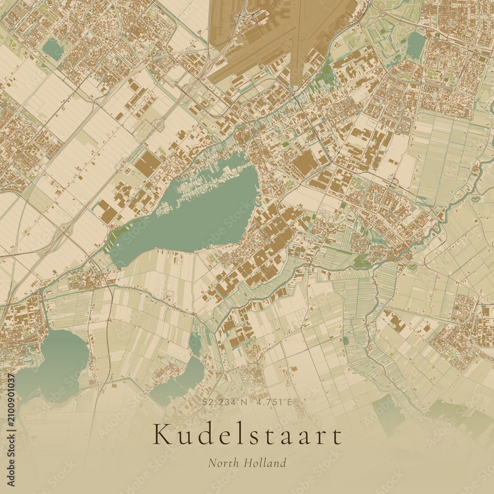 Fototapeta premium Sand Tone Map of Kudelstaart, Netherlands | Warm Neutral Wall Art