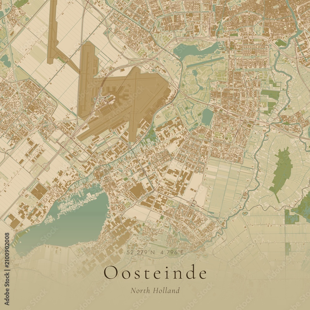 Naklejka premium Sand Tone Map of Oosteinde, Netherlands | Warm Neutral Wall Art
