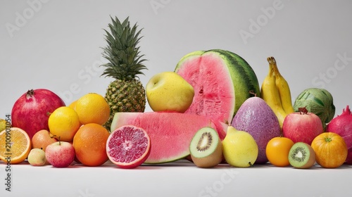 Colorful assortment of fresh tropical fruits including watermelon pineapple and citrus slices