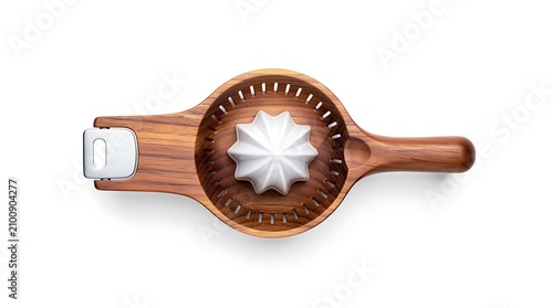 Wooden manual citrus juicer with metal star-shaped reamer