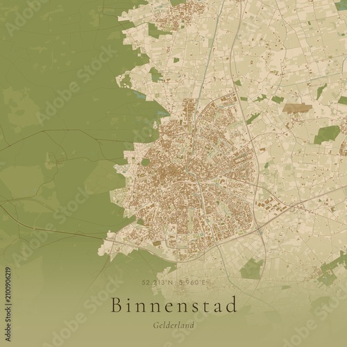 Fotografie Sand Tone Map of Binnenstad, Netherlands | Warm Neutral Wall Art