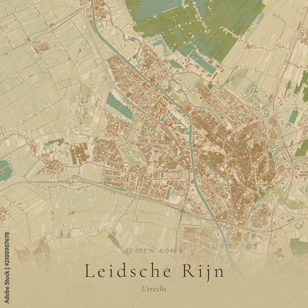 Naklejka premium Sand Tone Map of Leidsche Rijn, Netherlands | Warm Neutral Wall Art