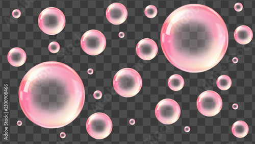 фотографія Realistic Pink bubbles floating on a transparent background