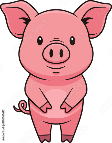Cute cartoon pig standing, happy farm animal illustration, vector art