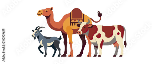 Canvas Print Stylized Farm Animals Group: Camel, Goat, Cow