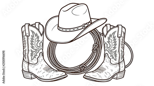 Cowboy Hat, Boots, and Lasso Illustration