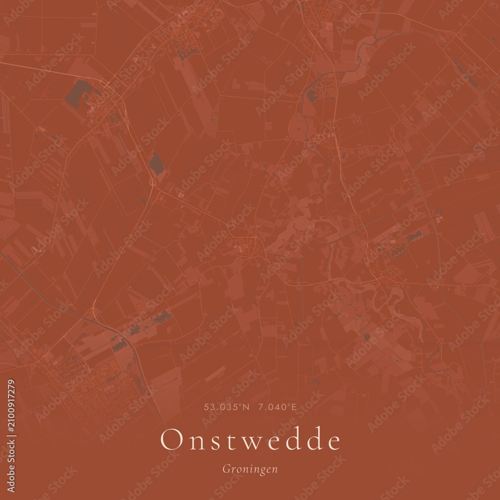 Obraz premium Terracotta Map of Onstwedde, Netherlands | Warm Earth Tone Wall Art