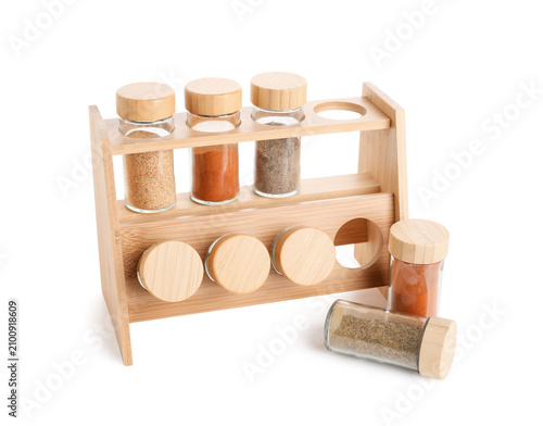 Bamboo spice rack with glas...