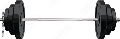A heavy black metal barbell with weight plates isolated on a white background.