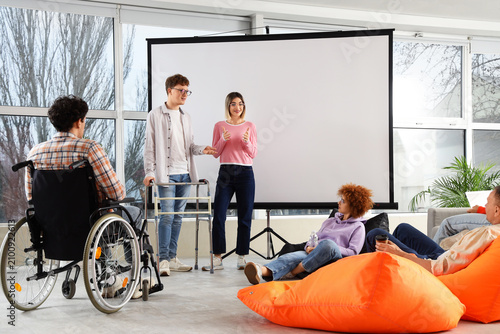 Male business speaker with ...