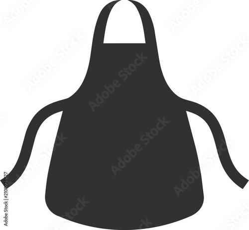 Simple solid black apron icon with neck loop and side ties, perfect for cooking apps, restaurant branding, kitchen safety signs, and baking class materials