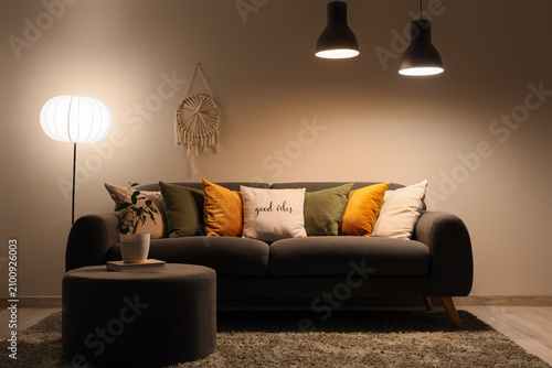Interior of dark living roo...