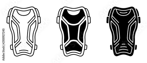 Protective Gear Icons: Chest Protector, Body Armor, Sports Safety Equipment, Vector Illustrations