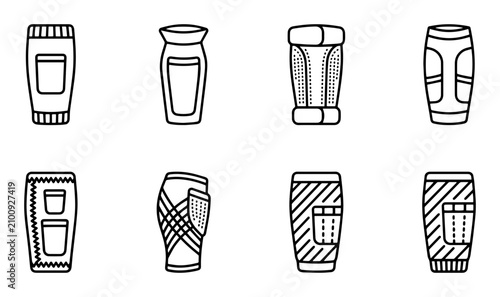 Sports Protective Gear Icons, Athletic Equipment Vector Set, Knee Pad and Shin Guard Illustrations, Minimalist Outline Graphics for Sports and Fitness