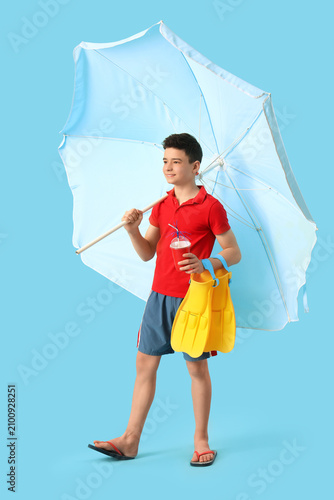 Cute little happy boy with ...