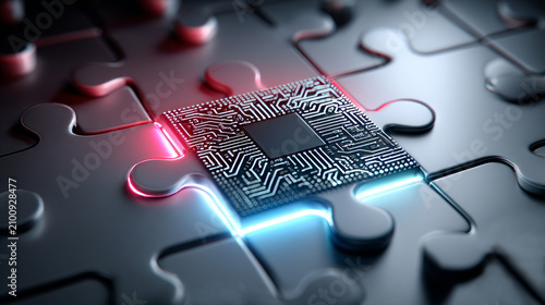 Microchip Fits Into Puzzle. Technology Integration Concept.