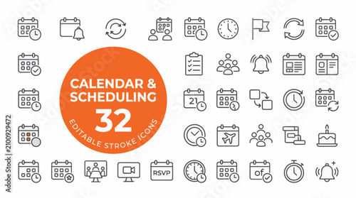 Tableau sur toile A set of simple line style icons depicting calendar and scheduling con