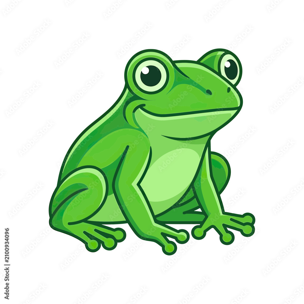 Obraz premium Cute cartoon green frog smiling
