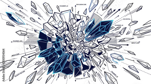 Cuadro en lienzo Abstract Geometric Crystal Explosion Blueprint Style