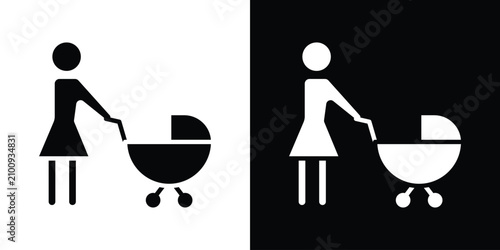 Schilderij op canvas Woman with Baby Stroller icon