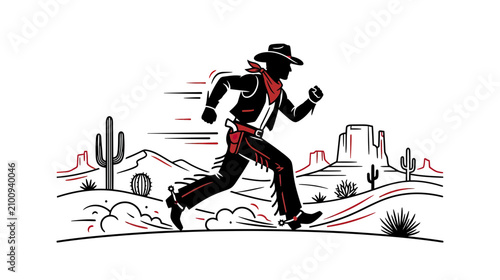 фотографія Cowboy running in desert landscape, western art style