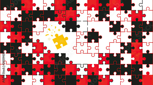 Konstfotografi Incomplete Puzzle Pieces with Flying Piece