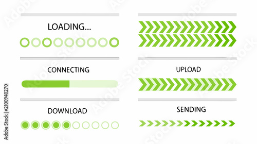 Cuadro en lienzo Loading animations with circular dots and arrow indicators flat vector style