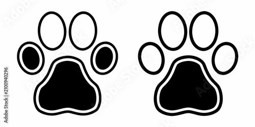 Quadro su tela Two Monochrome Paw Prints With Rounded Pads And Claw Silhouettes