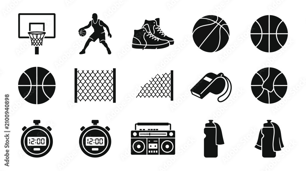 Obraz premium Basketball professional sports gear and player icons collection.