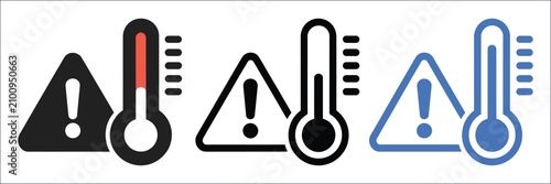 Quadro su tela Warning heat icons with thermometers for high temperature alerts, heatwave warni