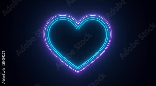 Neon heart glows brightly against a dark background