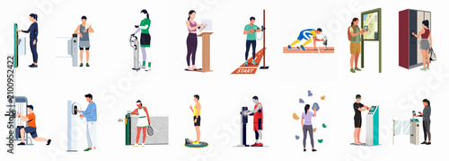 Foto Collection of athletes and fitness enthusiasts using NFC technology and smart devices for tracking, access, and monitoring in various sports activities