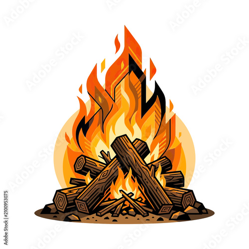 Obraz na plátně Campfire with Burning Logs and Flames