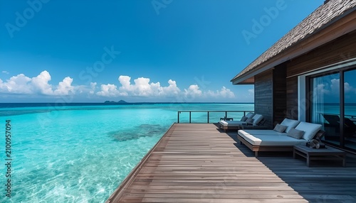 Luxury Tropical Beach Resort with Wooden Pier and Turquoise Ocean