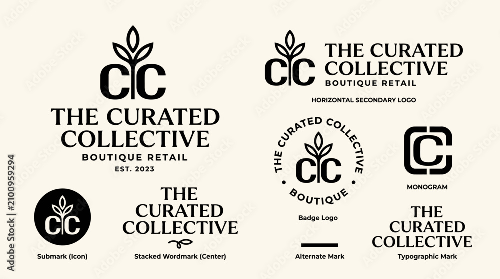 Fototapeta premium The Curated Collective Boutique Retail Logo.