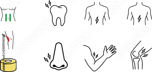 Bild auf Leinwand Vector Line Icon Set of Human Body Pain and Aches Including Toothache Backache J