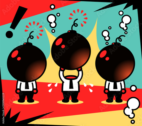 Cuadro en lienzo Corporate employees with exploding bomb heads and sparkling fuses