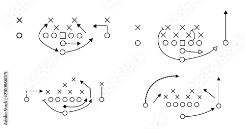 фотографія Hand drawn football plays vector illustration featuring soccer game strategy tactics with X and O scheme symbols and dashed arrows
